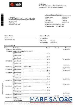 Австралия NAB Банковский Выписка из банка Word дизайн