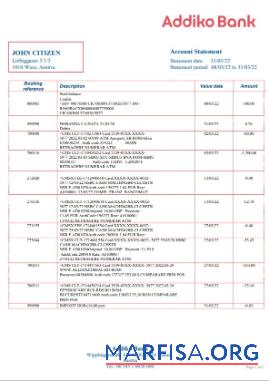 Австрия Addiko Банковский Выписка из банка Excel макет