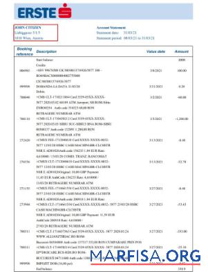 Австрия Erste Group Банковский Выписка из банка Excel дизайн