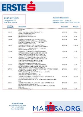 Австрия Erste Group Банковский Выписка из банка Word образец
