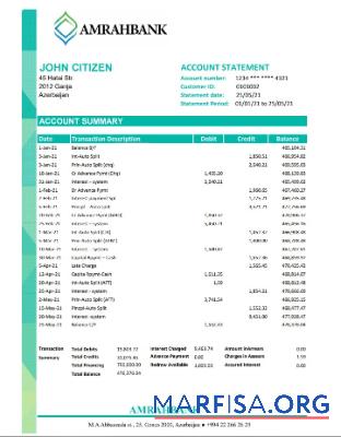 Азербайджан Amrahbank Банковский Выписка из банка Excel шаблон