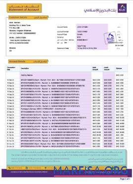 Бахрейн BISB Банковский Выписка из банка Word макет