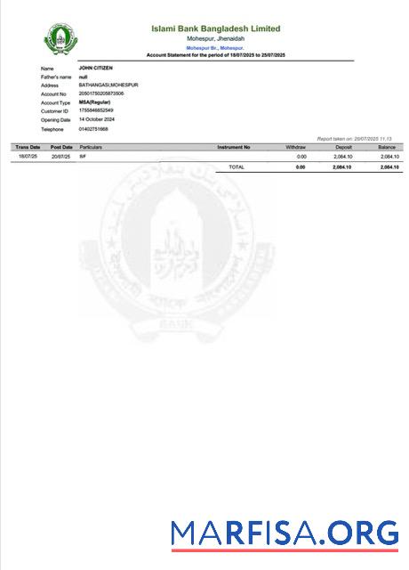 Бангладеш Islami Банковский Limited Банковский Выписка из банка Word шаблон