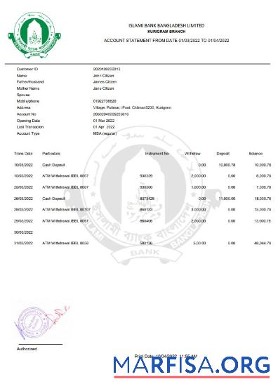 Бангладеш Islami Банковский Выписка из банка Excel предпросмотр