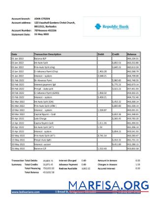 Барбадос republic Банковский Выписка из банка Excel дизайн