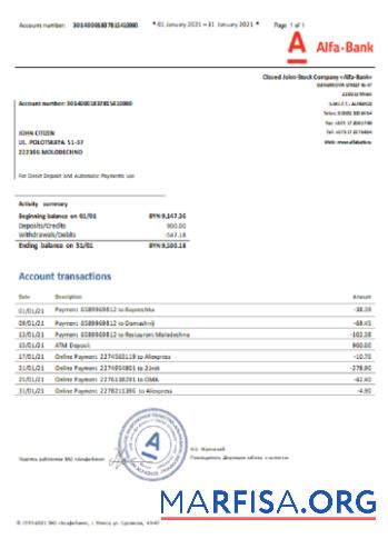 Беларусь Alfa Банковский Выписка из банка Excel предпросмотр
