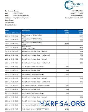 Белиз Choice Банковский Выписка из банка Excel дизайн