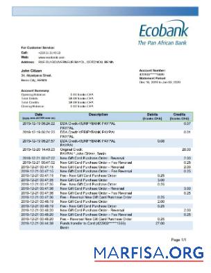 Бенин Ecobank Банковский Выписка из банка Word макет