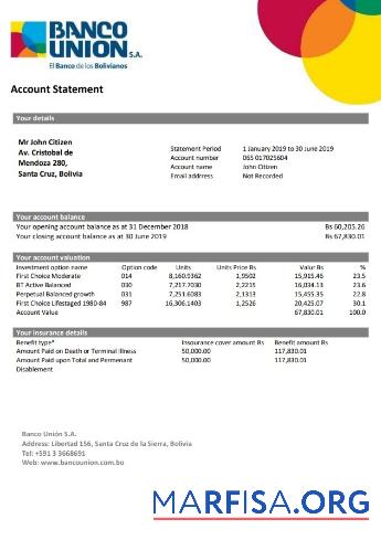 Боливия Banco союз Банковский Выписка из банка Word предпросмотр