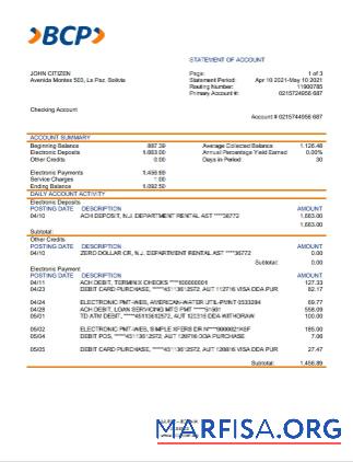 Боливия banco de cre╠üdito de Боливия Выписка из банка образец