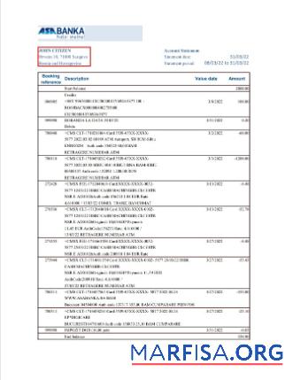 Босния и Герцеговина ASA Banka Банковский Выписка из банка Word дизайн