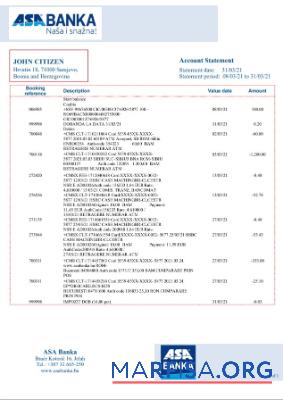 Босния и Герцеговина ASA Banka Банковский Выписка из банка дизайн