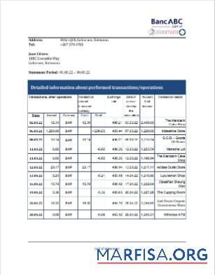 Ботсвана Банковский ABC Банковский Выписка из банка Excel Версия 2 образец