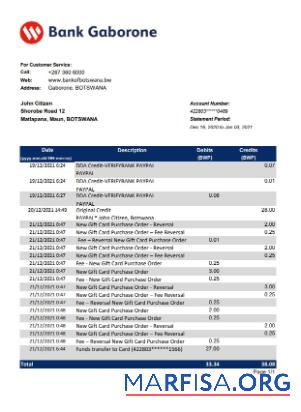 Ботсвана Банковский Gaborone Банковский Выписка из банка Excel дизайн