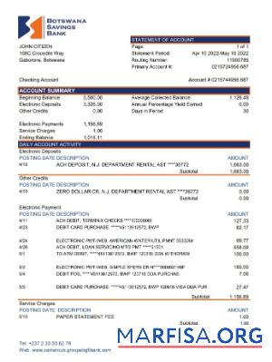 Ботсвана Savings Банковский Выписка из банка Excel дизайн