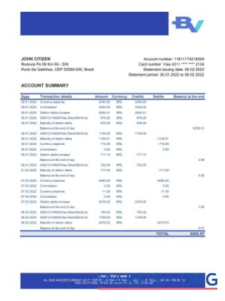 Бразилия Banco Votorantim Банковский Выписка из банка Excel предпросмотр