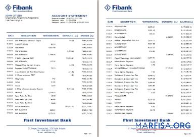 Болгария Fibank (First Инвестиция Банковский) Банковский stataement 1 2 pages Word образец