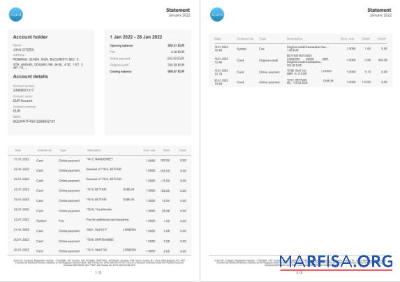 Болгария iCard Выписка из банка 2 pages Word предпросмотр