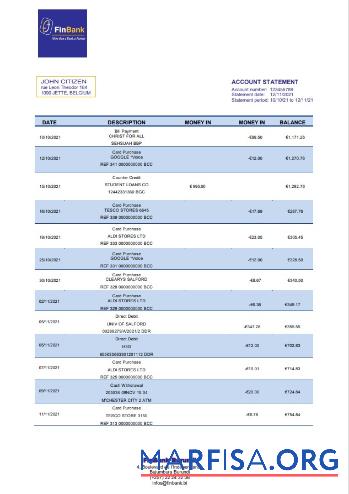 Бурунди Finbank Банковский Выписка из банка Word макет