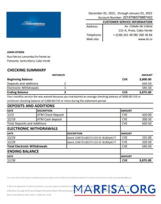 Кабо-Верде Banco Inter Atla╠éntico Банковский Выписка из банка Excel предпросмотр
