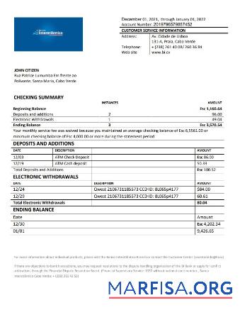Кабо-Верде Banco Inter Atla╠éntico Банковский Выписка из банка Word шаблон