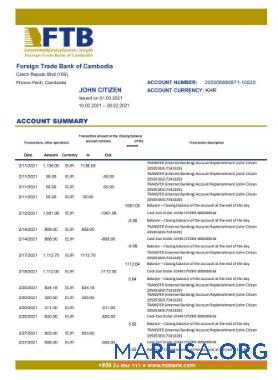 Камбоджа Foreign Trade Банковский of Камбоджа Банковский Выписка из банка Excel образец