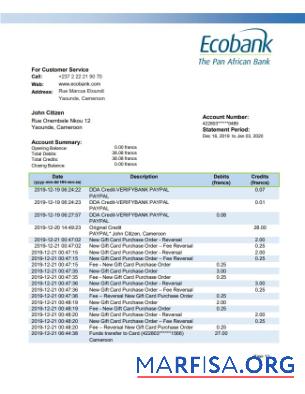 Камерун Ecobank Банковский Выписка из банка Word дизайн