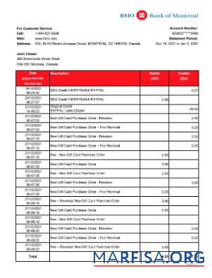 Канада Банковский of Montreal Банковский Выписка из банка Excel шаблон