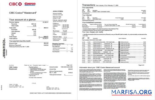Канада CIBC Банковский Аккаунт Выписка из банка Word 2 pages ┬á предпросмотр