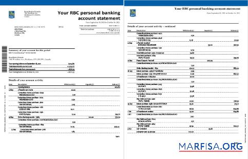 Канада RBC Банковский Выписка из банка Word 4 pages дизайн