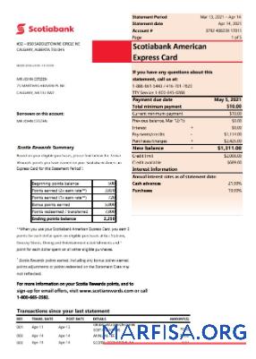 Канада Scotiabank Банковский Выписка из банка Word предпросмотр