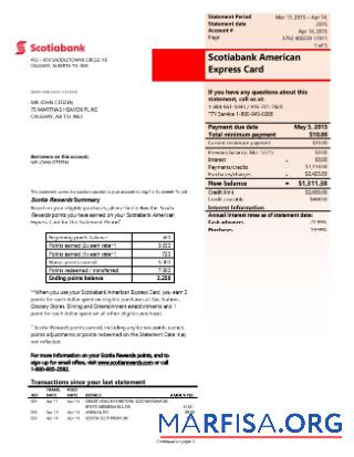 Канада Scotiabank Выписка из банка шаблон