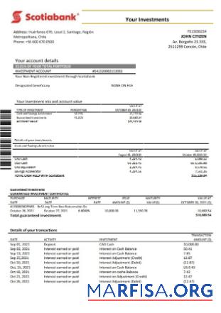 Чили Scotiabank Банковский Выписка из банка Word макет