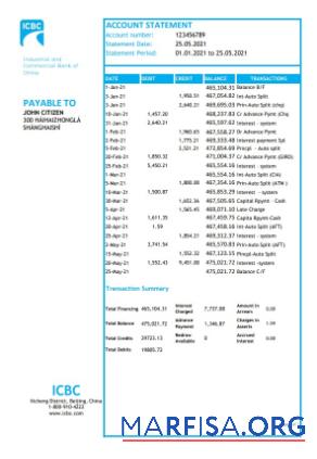 Китай Industrial and коммерческий Банковский of Китай Банковский Выписка из банка Excel образец