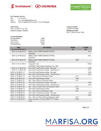 Колумбия Scotiabank Colpatria Банковский Выписка из банка Word предпросмотр