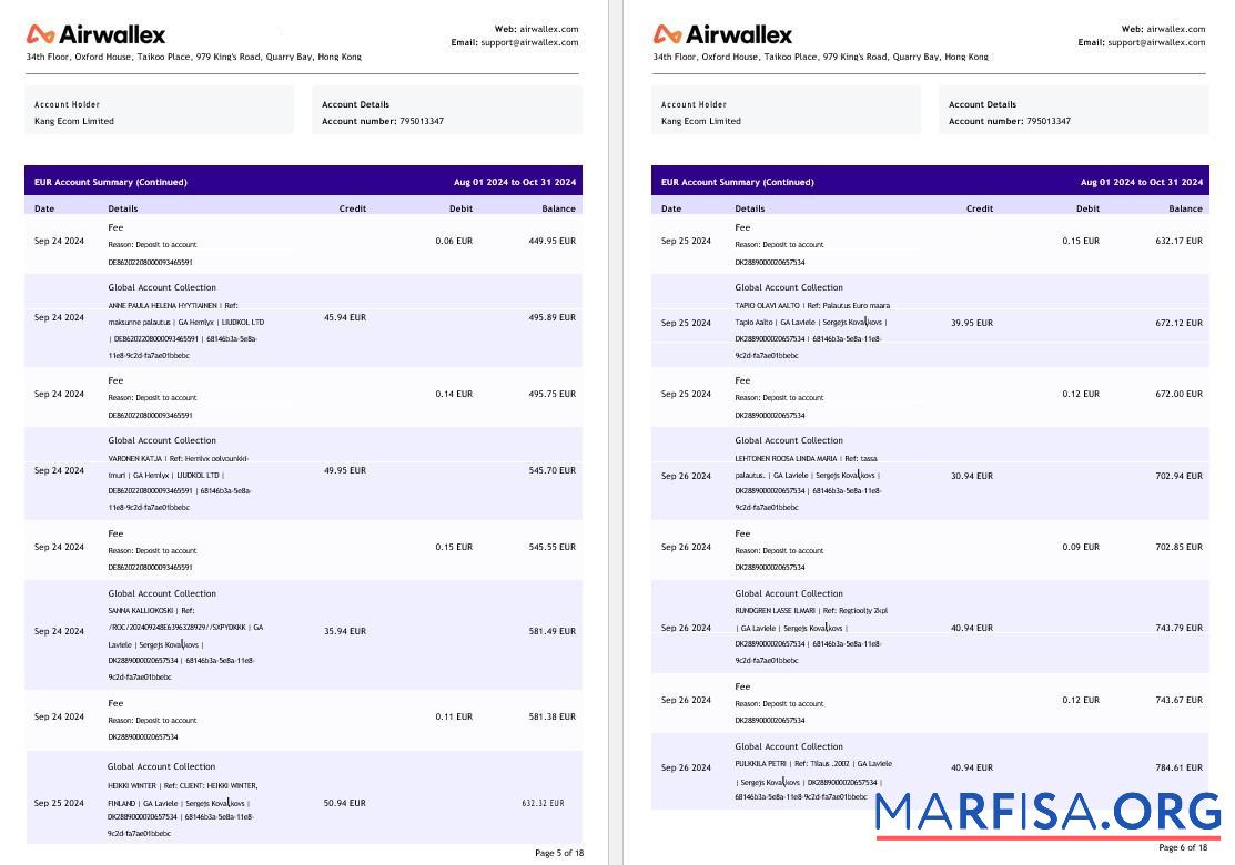 Гонконг Airwallex Limited Аккаунт Выписка из банка pages 3 шаблон