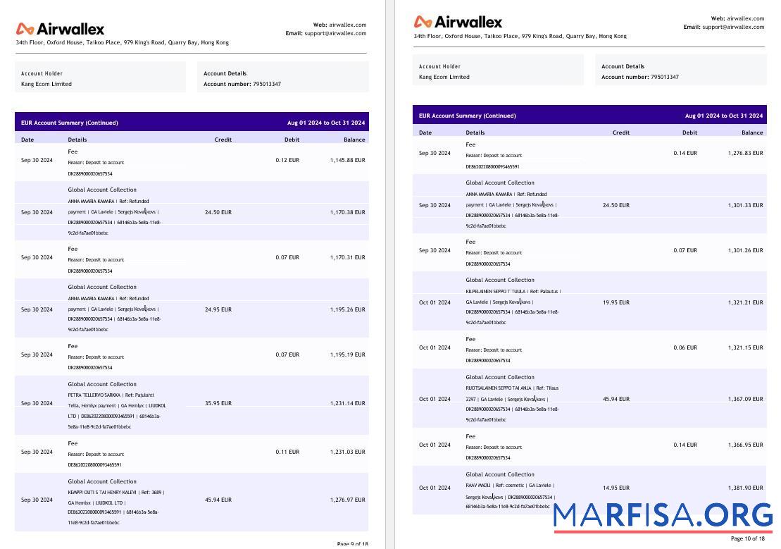 Гонконг Airwallex Limited Аккаунт Выписка из банка Word pages 5 дизайн