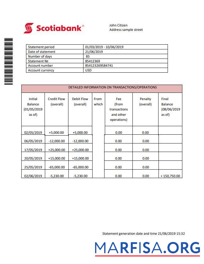 Гонконг Scotiabank proof of address Выписка из банка Word предпросмотр