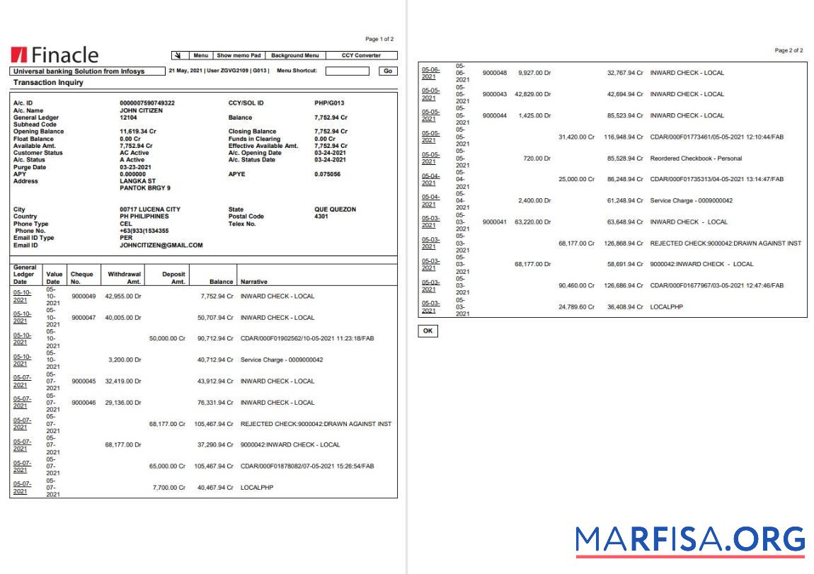 Индия Finacle Банковский Выписка из банка Word 2 pages дизайн