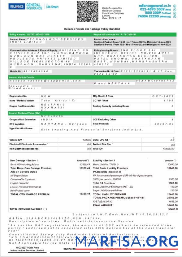 Индия Reliance General Страхование Компания Limited Лицензия Поддельный Банковский Выписка из банка Word 2 pages макет