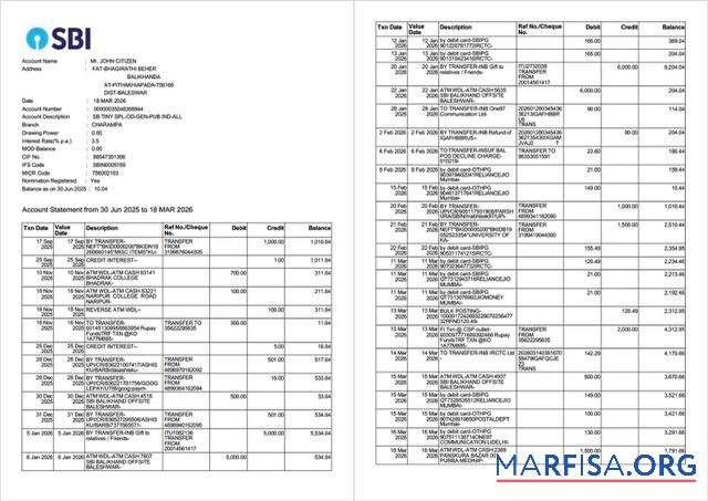 Индия State Банковский of Индия Аккаунт Выписка из банка┬áWord 2 pages образец