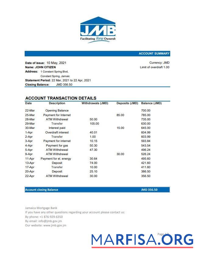 Ямайка Ипотека Банковский Выписка из банка Excel дизайн