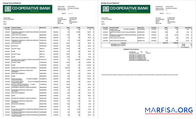 Кения Co operative Банковский Аккаунт Выписка из банка┬áWord 2 pages предпросмотр