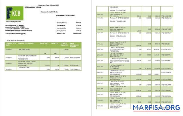Кения KCB Банковский Выписка из банка of Аккаунт Word 2 pages макет