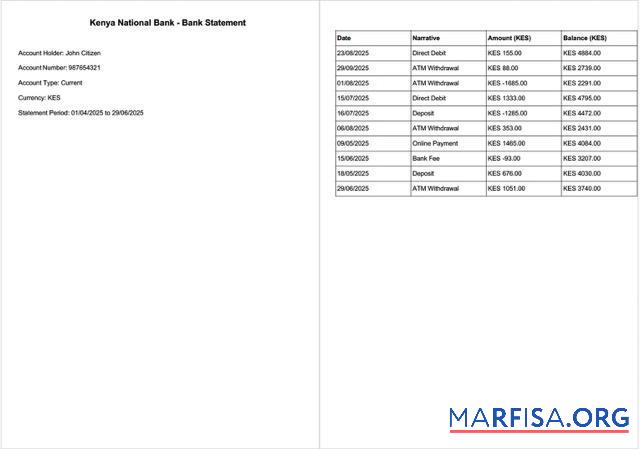 Кения национальный Банковский Банковский Выписка из банка Word 2 pages дизайн