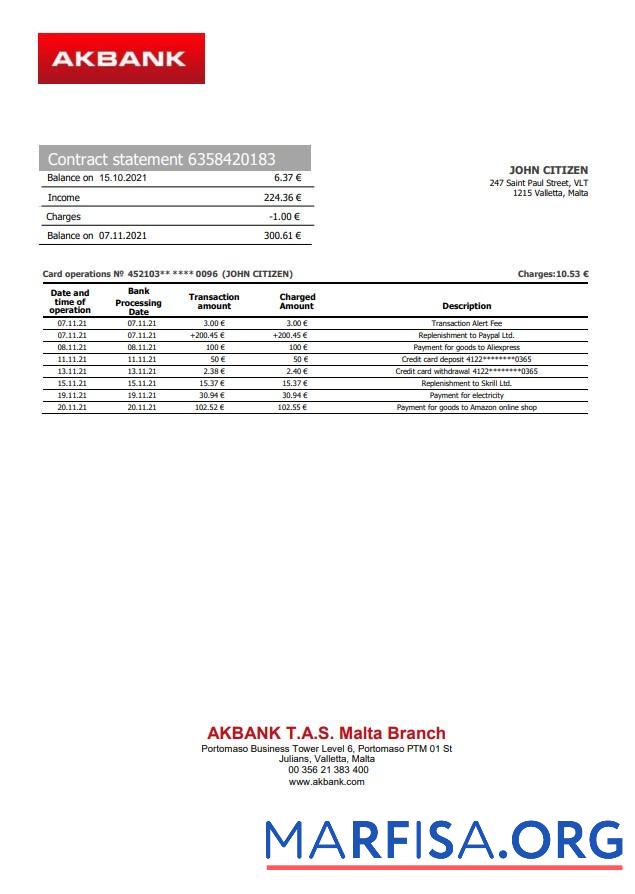 Мальта Akbank Банковский Выписка из банка Word дизайн