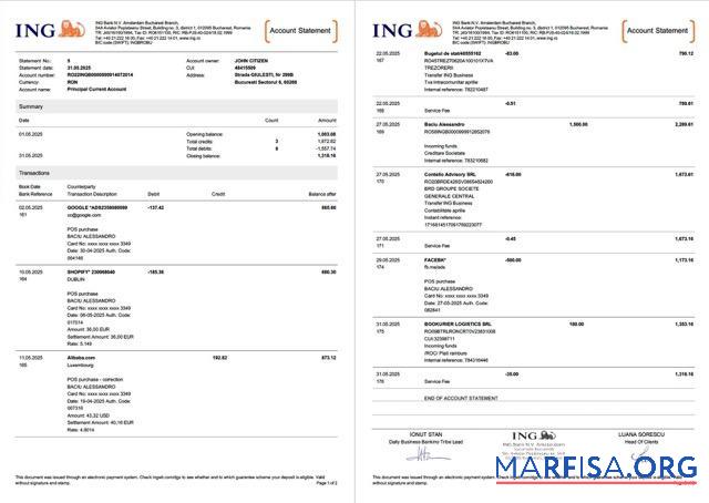 Нидерланды ING Банковский Аккаунт Выписка из банка┬áWord 2 pages шаблон