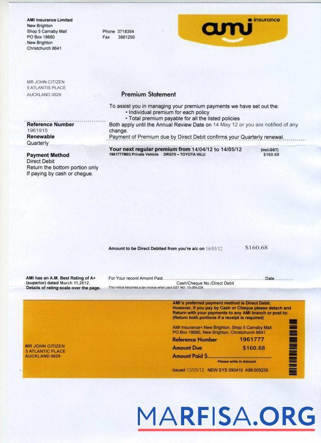 Новая Зеландия AMI proof of address Банковский Выписка из банка Word предпросмотр