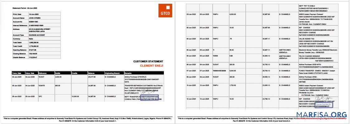 Нигерия┬áGuaranty Trust Банковский Plc Аккаунт Выписка из банка┬áWord 2 pages образец