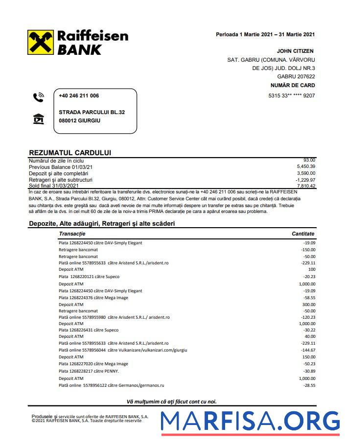 Румыния Raiffeisen Банковский in Romanian language Банковский Выписка из банка Excel предпросмотр
